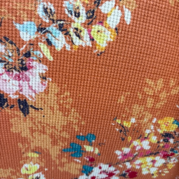 Sundance Coral Floral Crewneck 3/4 Sleeves Waffle Therm Boho Blouse Size Sm - Picture 6 of 6